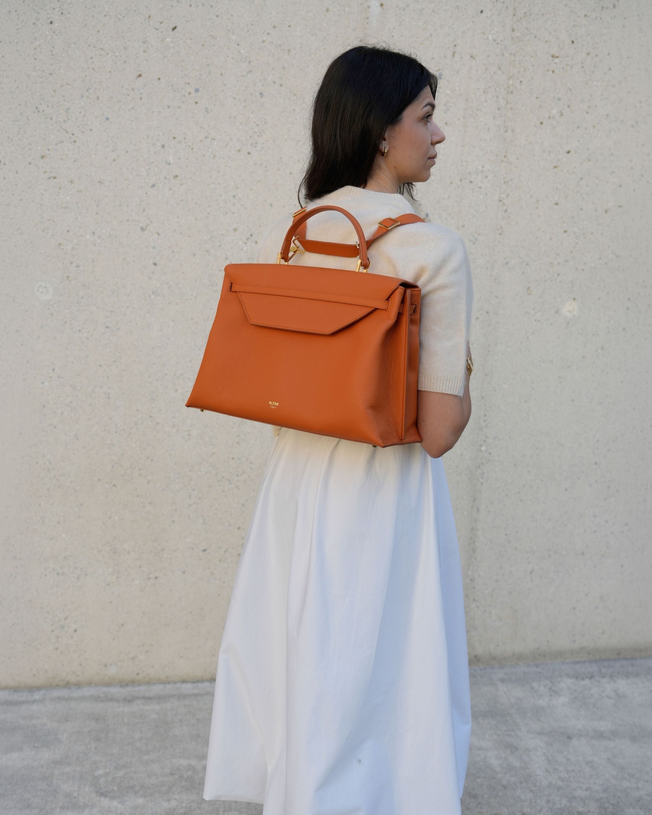 ALEMI Zurich | VIADUKT WORK | Laptop Bag | Burnt Orange | Soft Grain Leather | Bag as Backpack